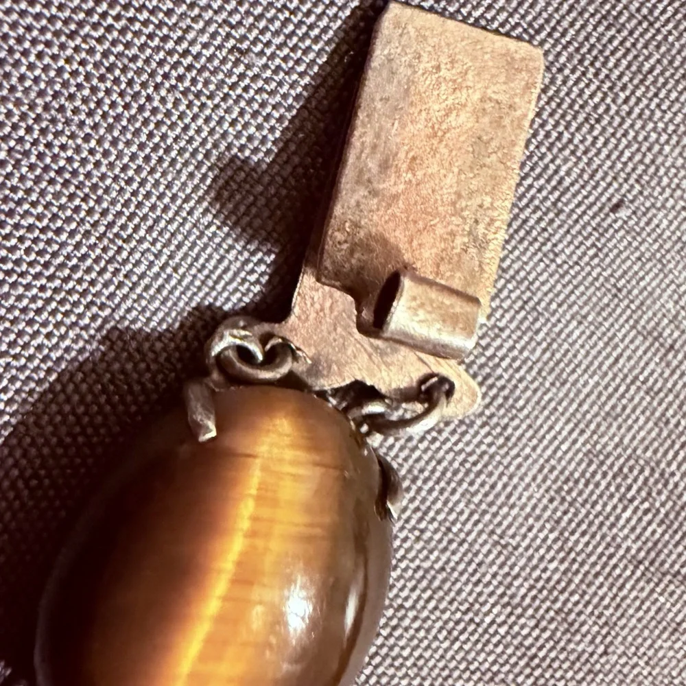 Vintage Hong Kong Sterling Silver & Tiger’s Eye Bracelet
